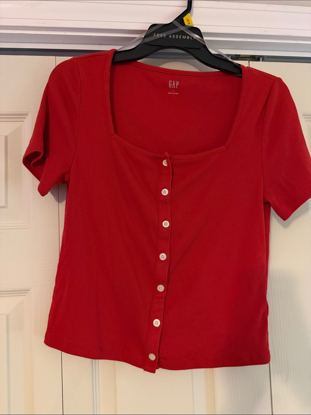 GAP Red Short-Sleeve Button-Front Square Neck Top